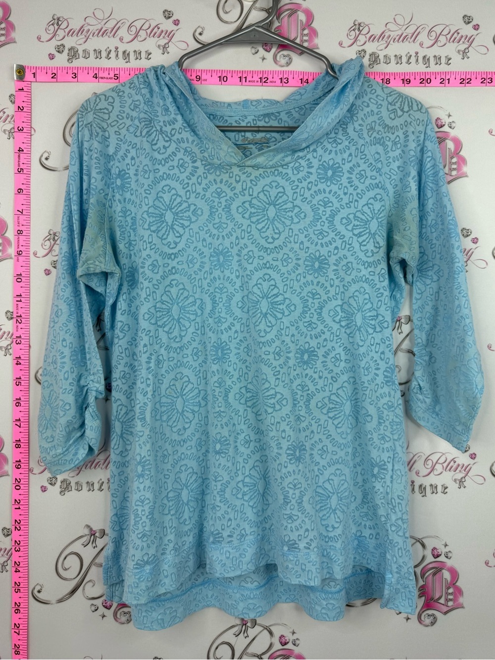Columbia sportswear top shirt hooded Light Blue Floral-Print Hooded Tunic Top